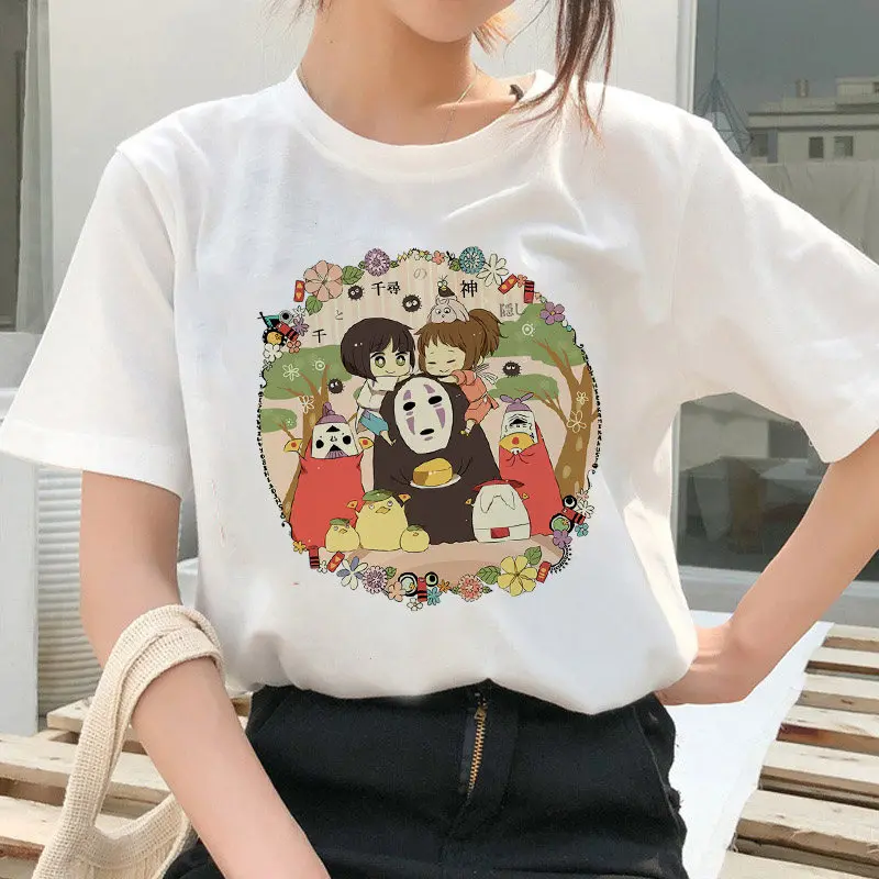 

Женская футболка Totoro Spirit Away из японского аниме, женская футболка, футболка Миядзаки Хаяо, одежда с круглым вырезом, женские топы