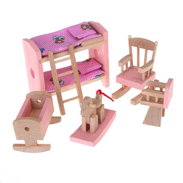 

Wooden 1/12 Dollhouse Miniatures Furniture Bunk Bed Hobbyhorse Set Decor