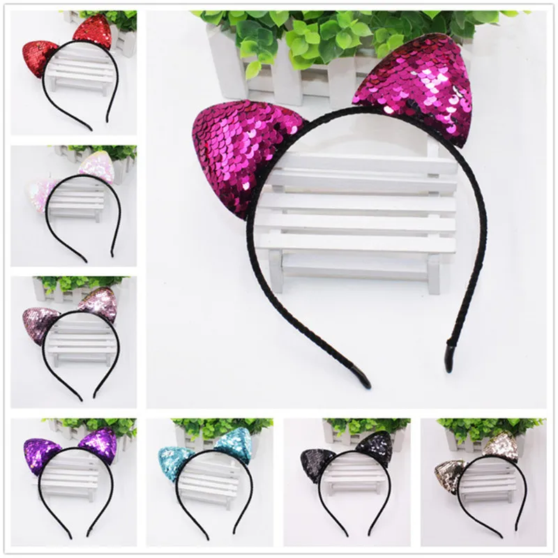 Обруч для волос с блестками и кошачьими ушками девочек| |