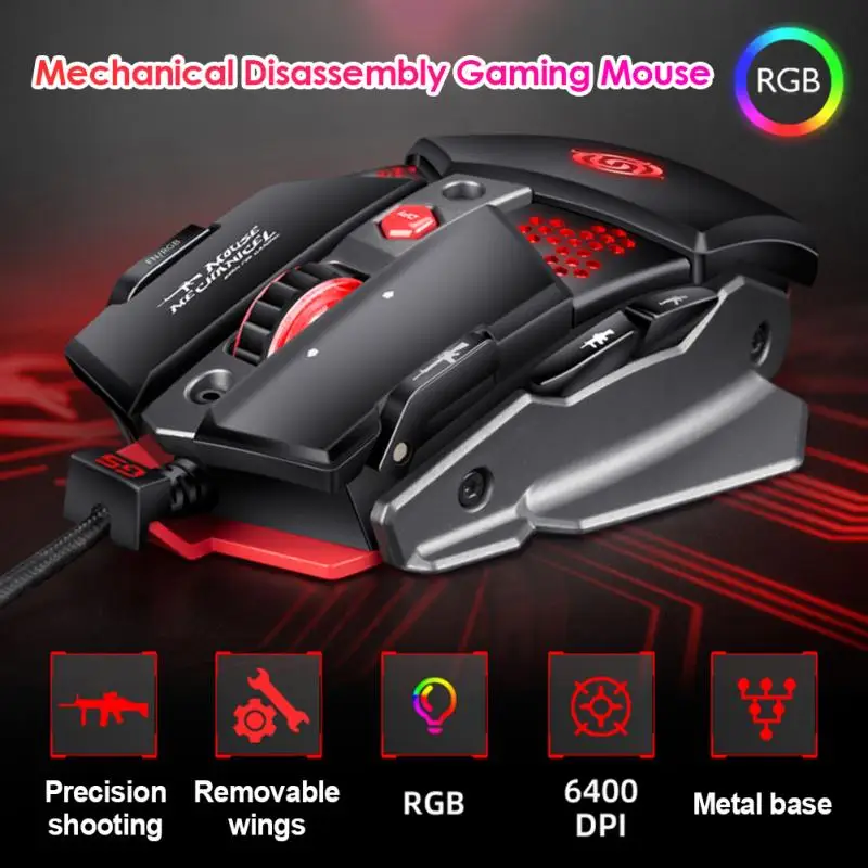 

Wired Gaming Mouse Mice 8 Button 6400DPI USB Rechargeable Computer Mouse Gamer With Backlight Optical ка For PC Laptop