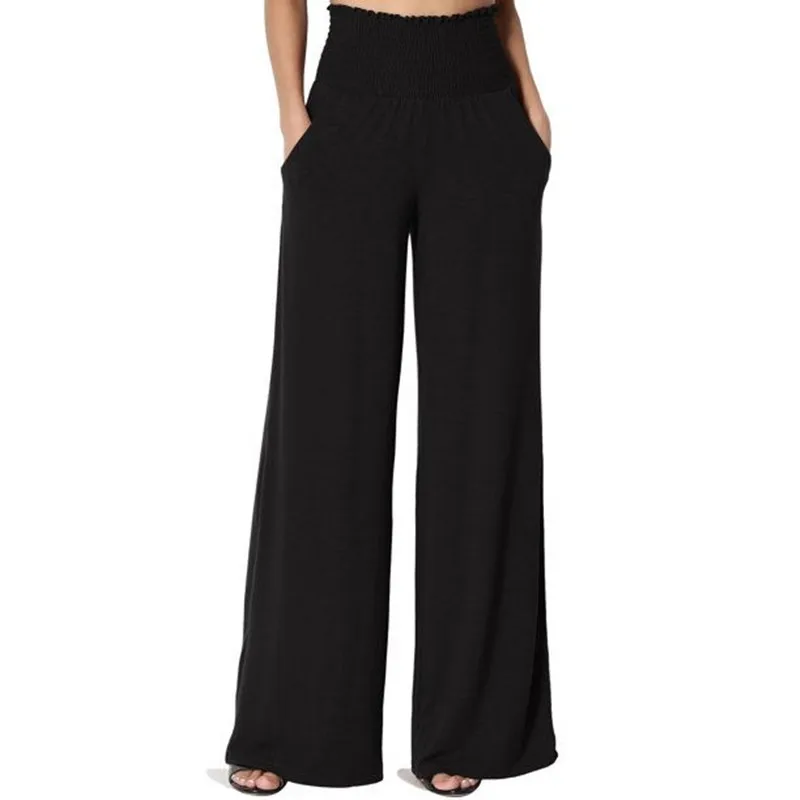 

Women Solid Wide Leg Pants With Pocket Casual Waist Long Loose High Trousers Streetwear Women Clothing