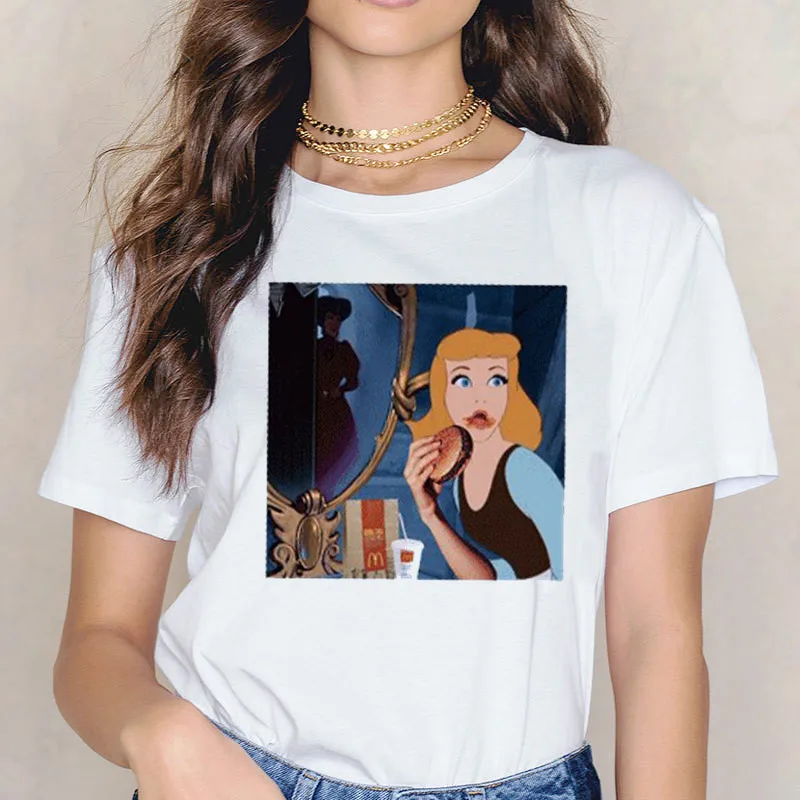 Летняя Новинка 2019 года футболка принцессы Харадзюку с круглым вырезом в стиле