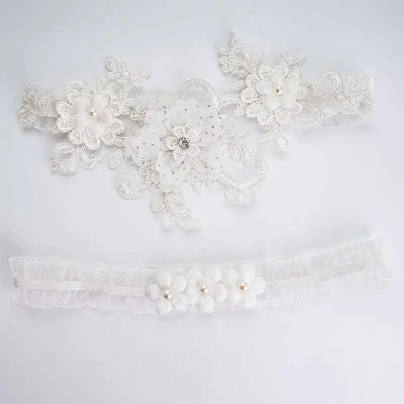 

2Pcs/Set Womens Bridal Stretch Wedding Thigh Rings Embroidery Flower Faux Pearl Rhinestone Jewelry Prom Party Leg Garter Belt