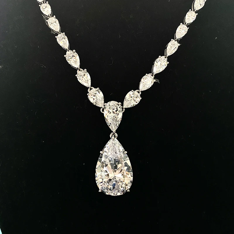 

Sterling Silver High Carbon Diamond Pendant Female Noble Luxury Large Water Drop 48cm Necklace 210324-24