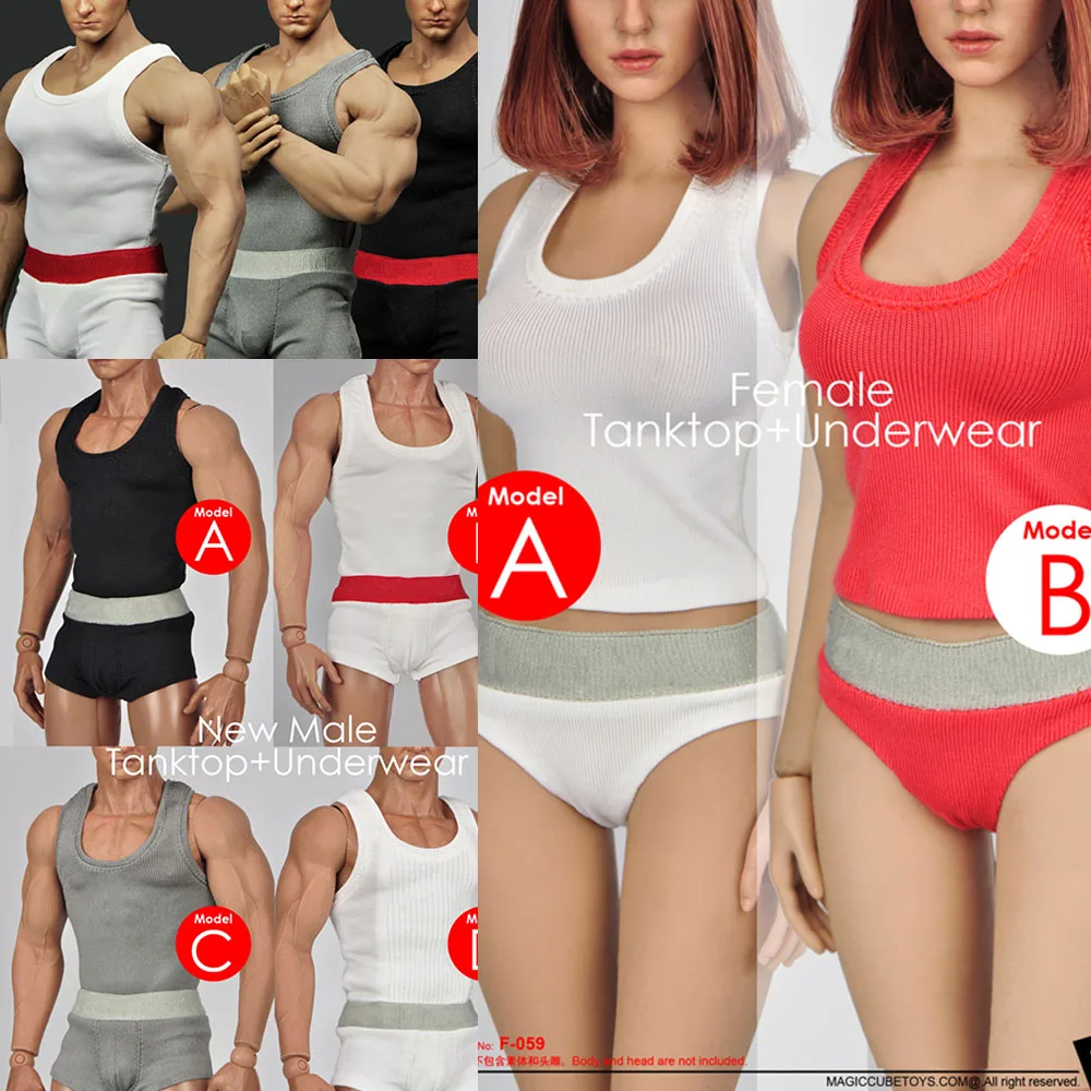 

MCTOYS F-058 F-059 XL01 1/6 Female/Male Tanktop+Underwear Suit Magic Cube Toys Cotton Men vest Suit For 12'' Strong M34 Body