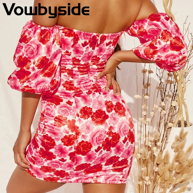 

Spring and Autumn New Women's Dresses Fashion Sexy Print Slash Neck Half Sleeve Dress