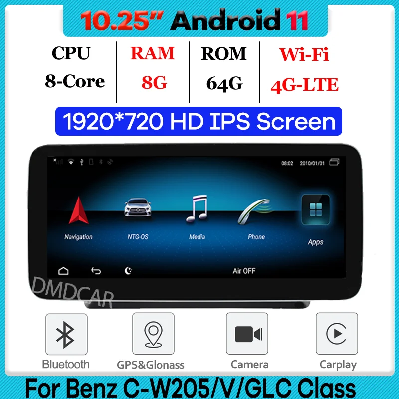 

10.25" 8Core CPU 8G RAM Android 11 Car Radio GPS Multimedia Player for Mercedes Benz C Class W205 GLC-Class X253 V-Class W638