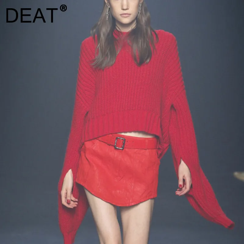 

DEAT 2021 New Spring And Autumn Casual Long Sleeve Red Sweater Thick Stick Needle Lantern Sleeve Woolen Sweater Top Weomrn SL611