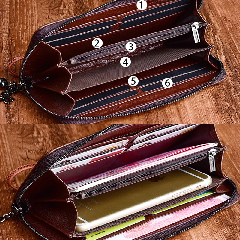 

Genuine Leather Women Wallets Embossed Long Zipper Wallet Ladies Purse Cards Holder Leather Women Hand Rub Clutch Bag Vintage