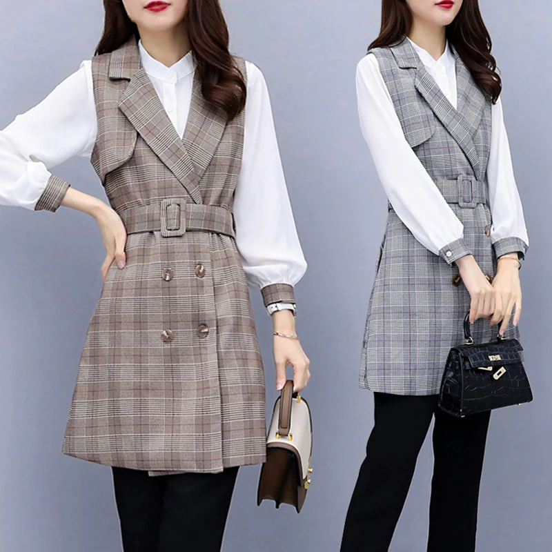 Trytree 2019 Осенний Женский комплект из двух предметов повседневный двубортный