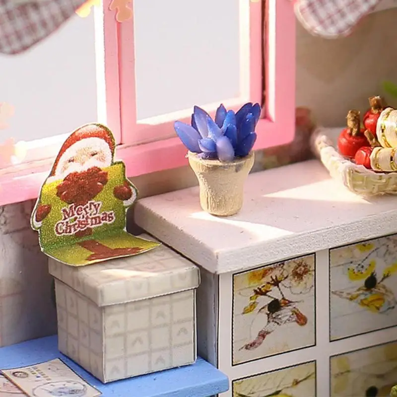 3D рождественский кукольный домик модель здания игрушечная мебель DIY Деревянный Кукольный дом Рождественская Миниатюрная модель светодиодный свет рождественский подарок для детей