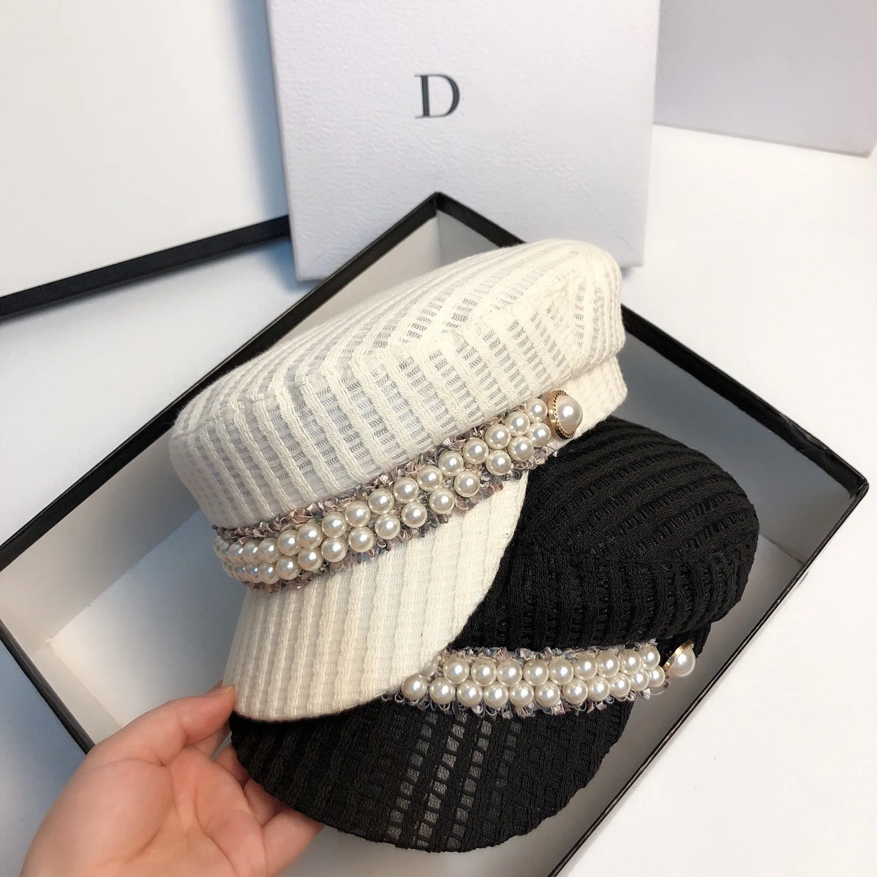 Дизайнерская шапка с бахромой и жемчугом в новом стиле корейские тонкие вязаные