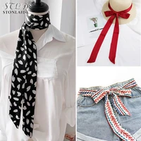 hot neck cover korean imitation silk long scarf for women variety printing belt hair ribbon skinny scarf neckerchief tie scarfs