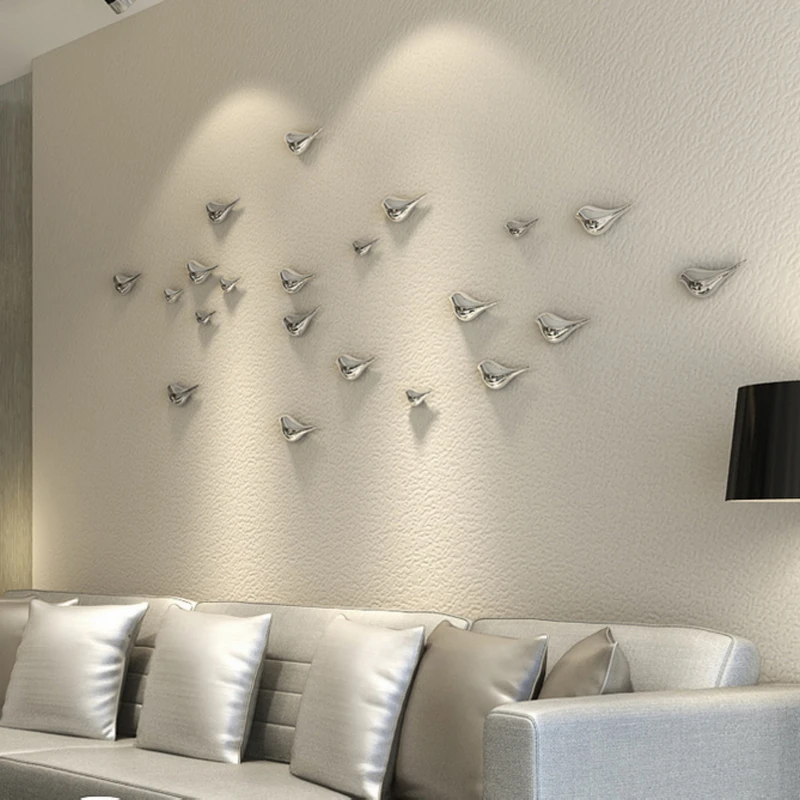 3D в форме птиц настенное полимерное металлическое покрытие офисные украшения