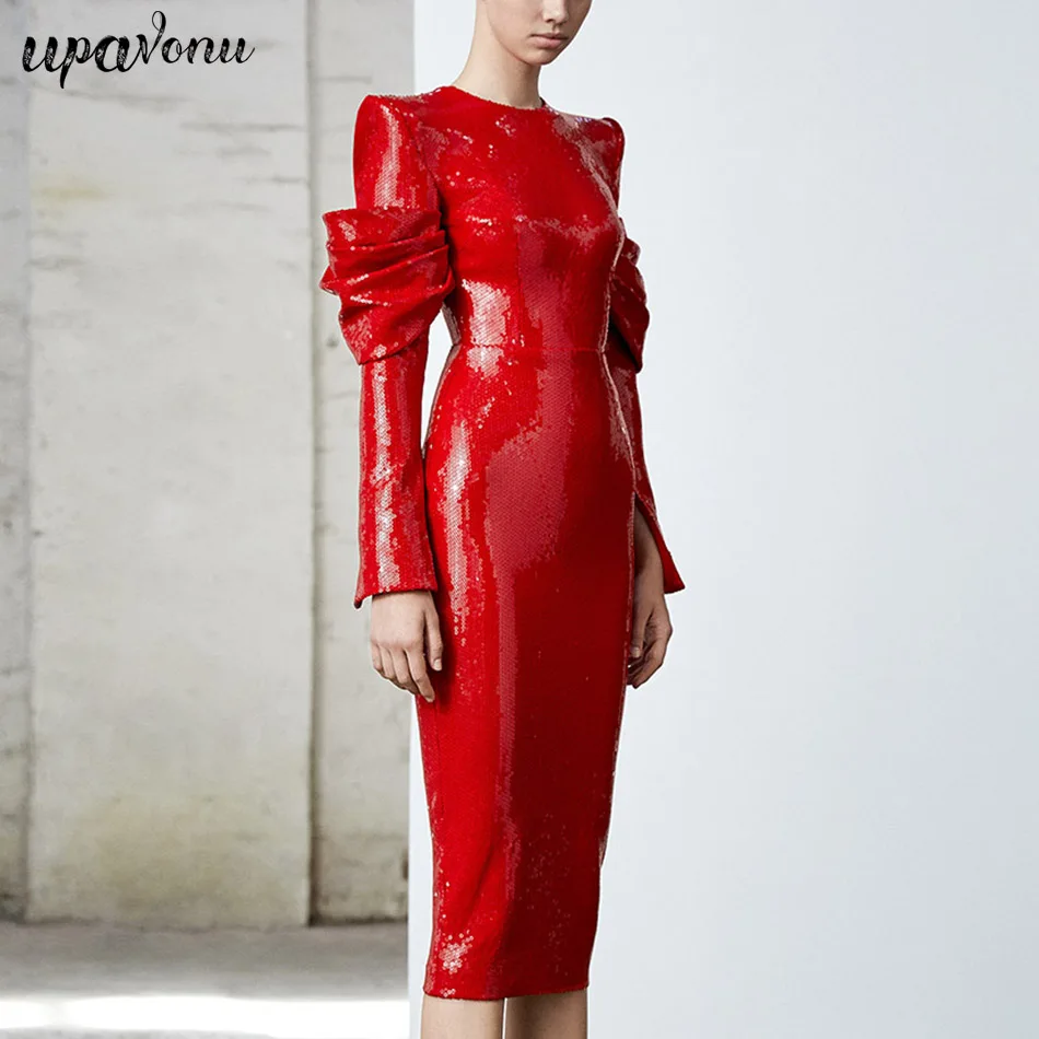 Женское облегающее платье с блестками элегантное Клубное средней длины на