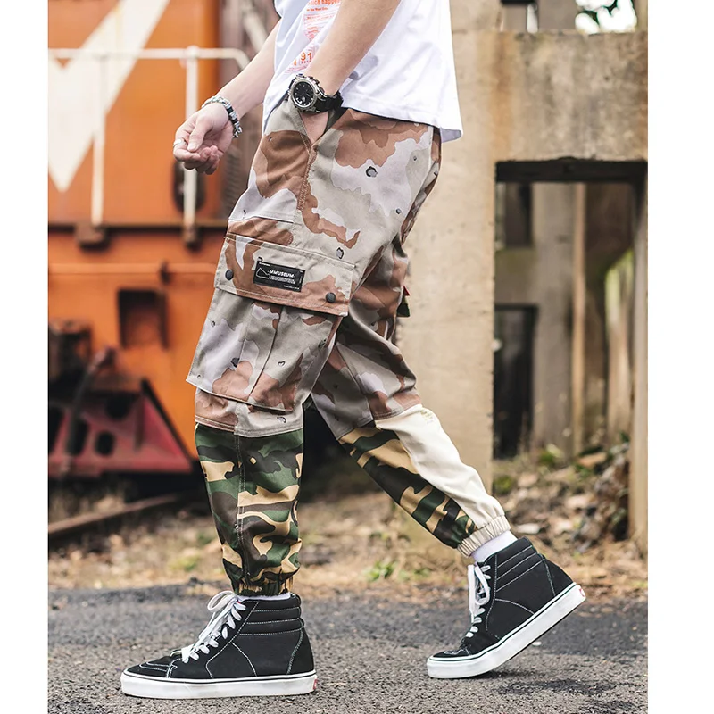 Мужские брюки карго в стиле Харадзюку камуфляжные шаровары с карманами ретро