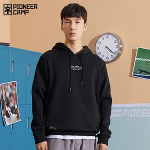 Мужская толстовка Pioneer Camp, черная Повседневная модная толстовка с капюшоном и надписью, XLS023064, весна 2021