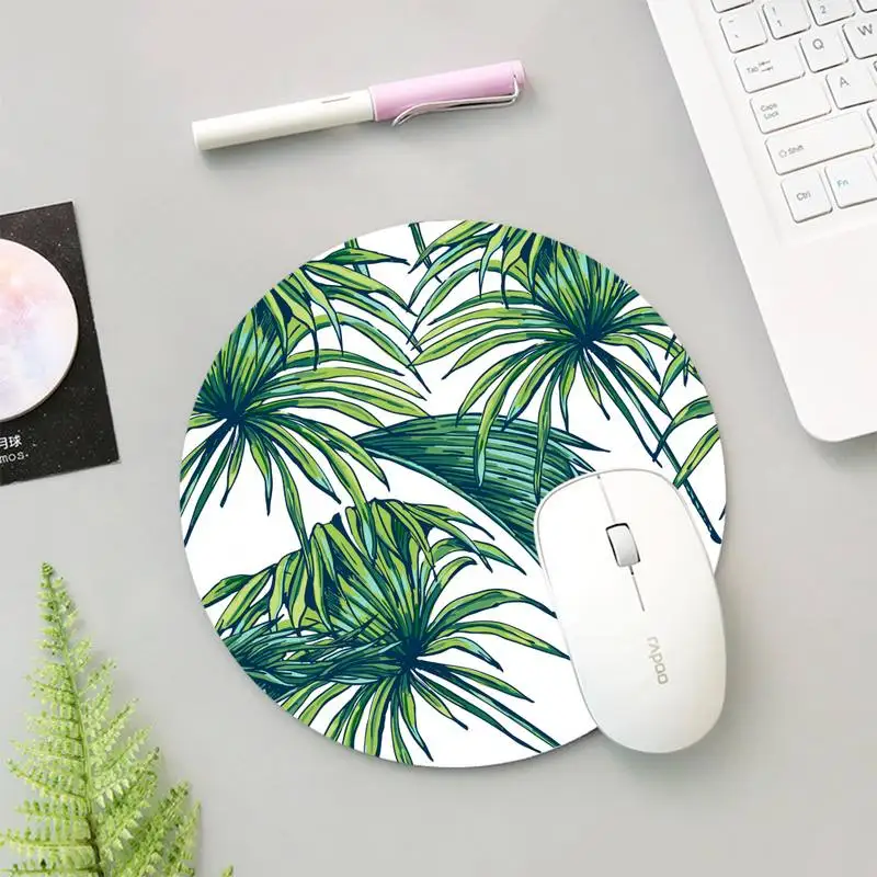 

Green Leaves Mouse Pad Durable Desktop Pad Computer Animation Round Mouse Mat Round Mice Pad Muismat Gaming Mouse Pad