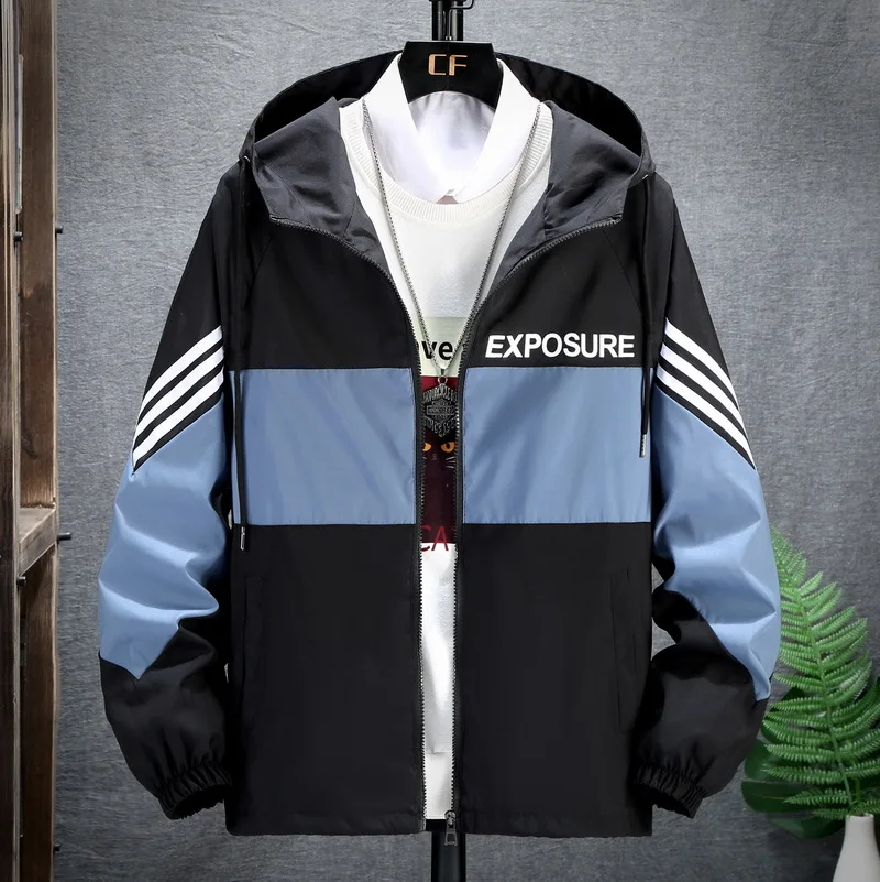 

2021 Spring Pullover Jacket Men Fashion Loose Rack Jackets Mens Hit Color Casual Hooded Jacket Streetwear Hip Hop Bomber Jacket