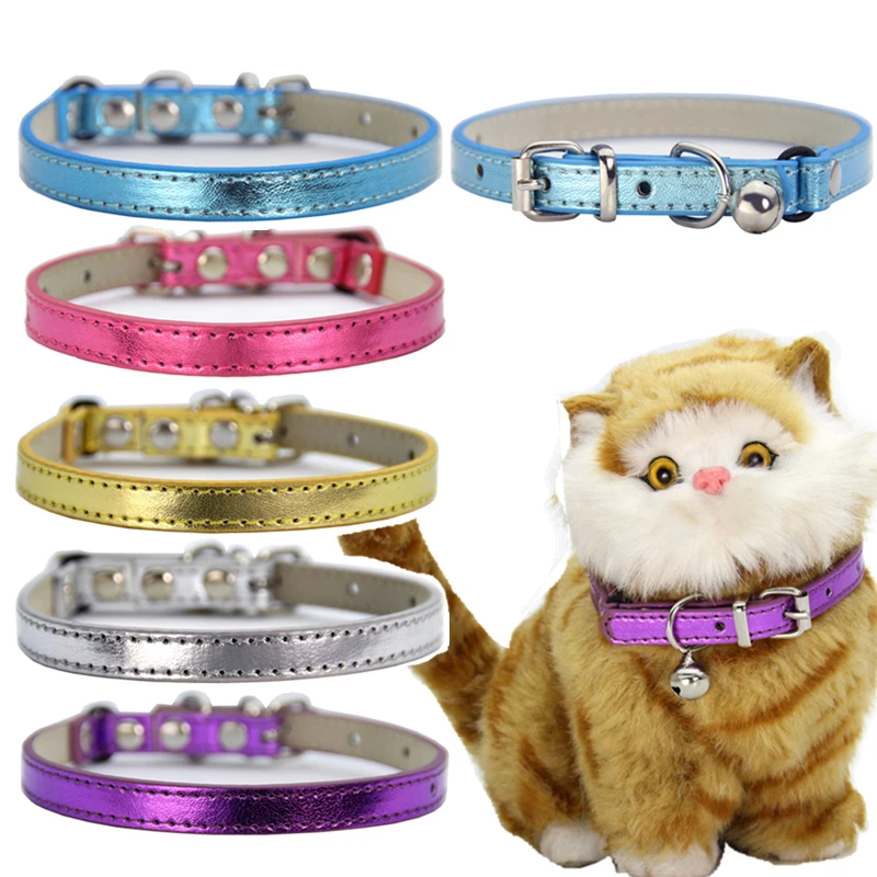 

New Glossy PU Leather Cat Collar with Bells Solid Puppy Collars for Small Medium Dog Cat Accessories Chihuahua Pet Accessory