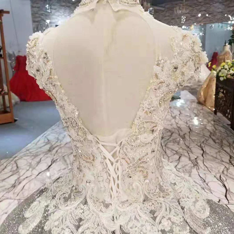 Блестящее бальное платье LSS387 с высоким воротом и длинным рукавом облегающая