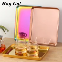 1pc new baking pan rectangle stainless steel storage cafeteria tray food fruit plate barbecue dish tableware kitchen accessories