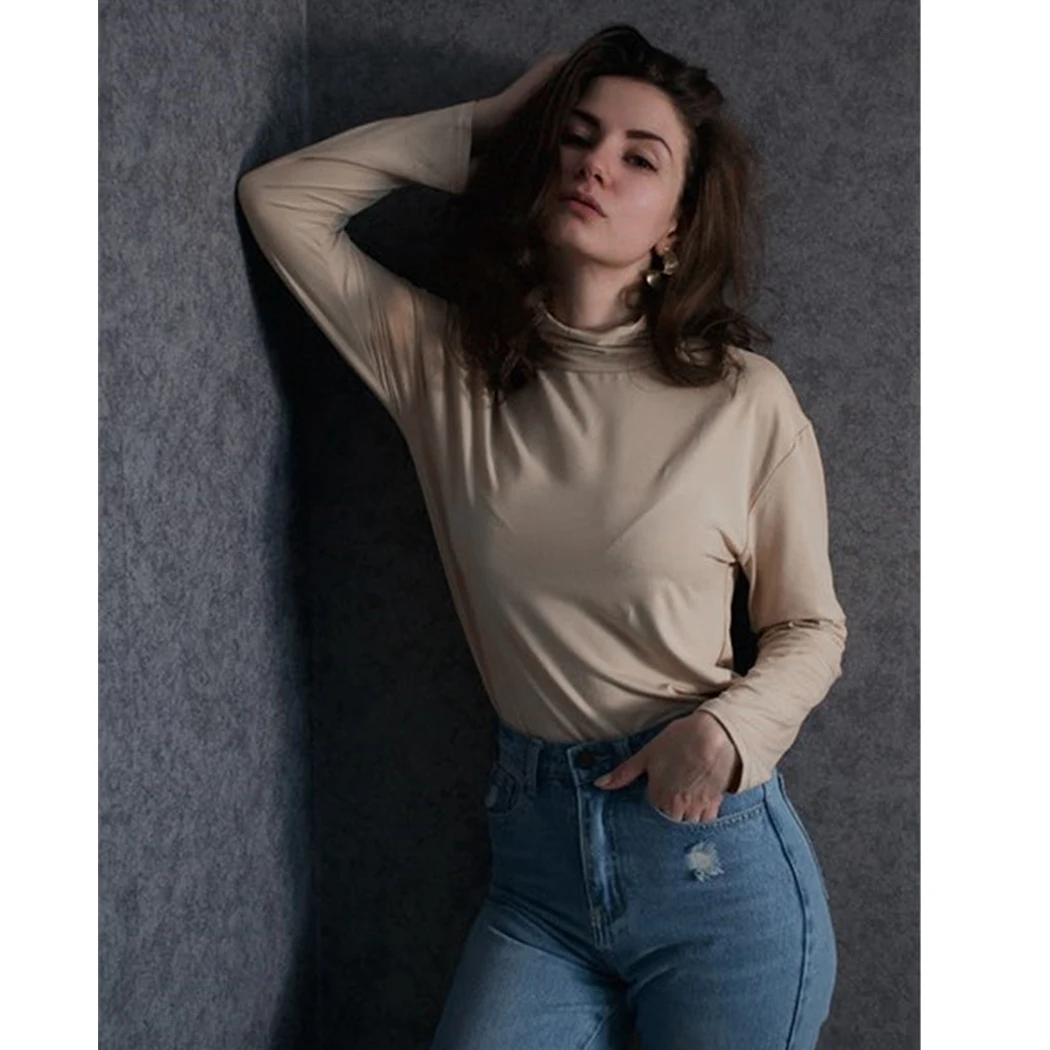 Новое поступление 2019 Женские однотонные футболки базовые хлопковые с высоким