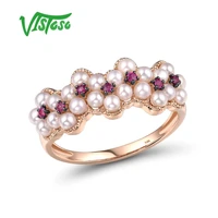 vistoso gold rings for women genuine 14k 585 rose gold ring natural ruby pure white fresh water pearl luxury trendy fine jewelry