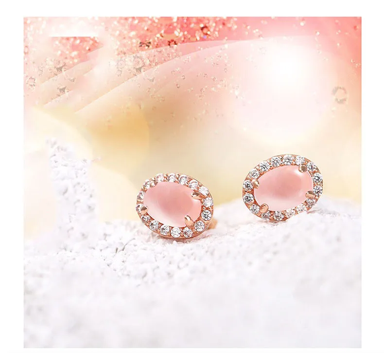 

New Fashion Silver 925 Natural Rose Quartz Earrings For Women Oval Pink Crystal Ear Stud Wedding Jewelry Dropshipping
