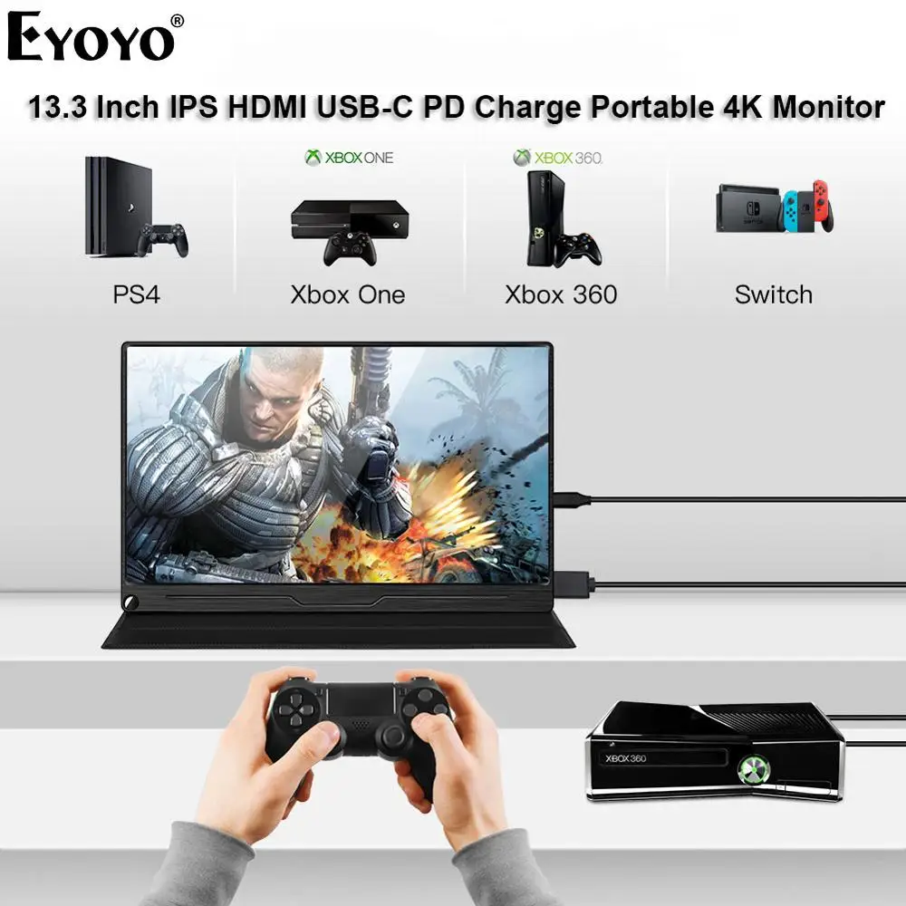 구매 Eyoyo-EM13Q 13.3 인치 IPS 스크린 3840X2160 UHD 휴대용 모니터, 맥북 PC PS4 Xbox 스위치 LCD 4K HDMI DP 모니터 게이머 디스플레이
