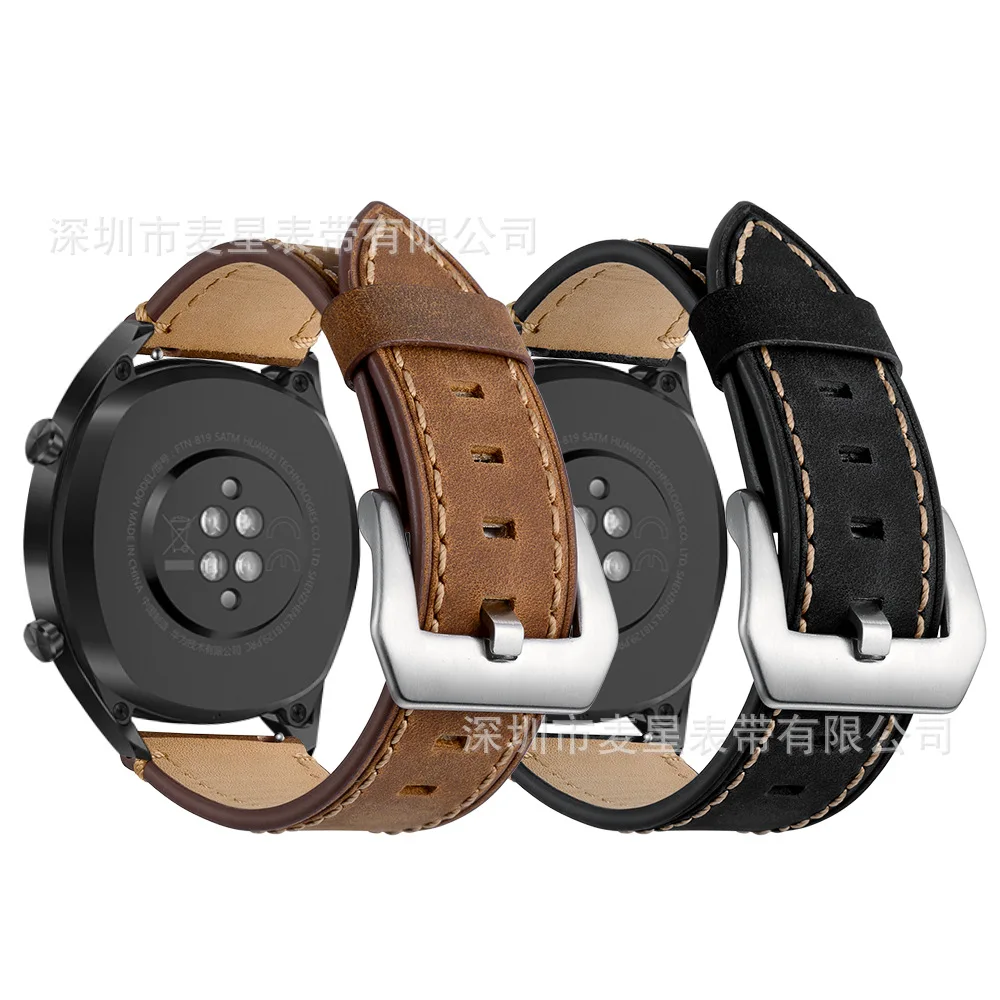 Черный Подходит для huawei Watch GT Honor Magic первый слой кожаного ремешка для часов с бриллиантами - Цвет: Черный