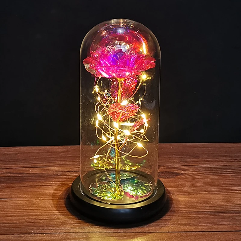 

Colorful Roses Artificial Flower Led Lamp Glass Cover Rose Decoration Valentine's Day Galaxy Rose Flower Gift DAG-ship