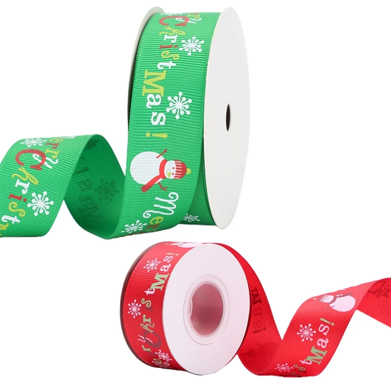 

7 Rolls 10 Yards Snowman Printing Christmas Grosgrain Ribbon for DIY Gift Decor M2EA