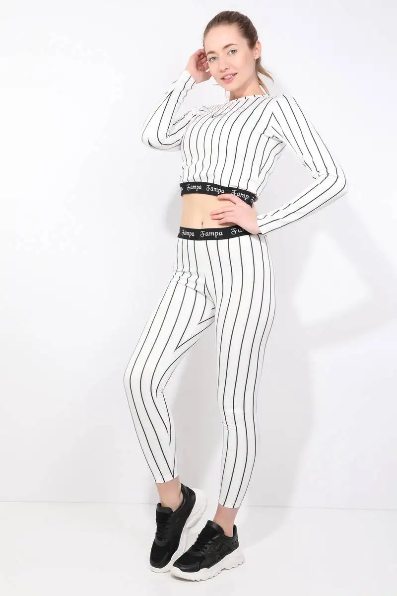 Womens Black Striped Long Sleeve Tights Set