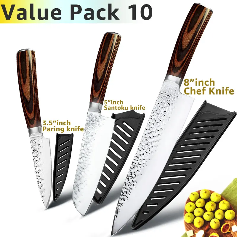Value pack 10 Кухонный нож, 8 дюймов, профессиональные японские поварские ножи 7CR17 440C, высокоуглеродистая Нержавеющая сталь, нож для мяса, нож сантоку - Цвет: Value pack 10