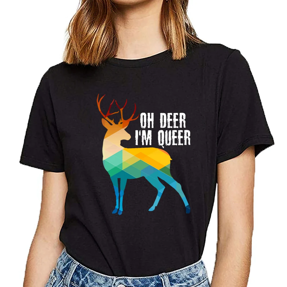 Топы Футболка женская oh deer im queer ЛГБТ гей Прайд хип хоп винтажные короткие женские