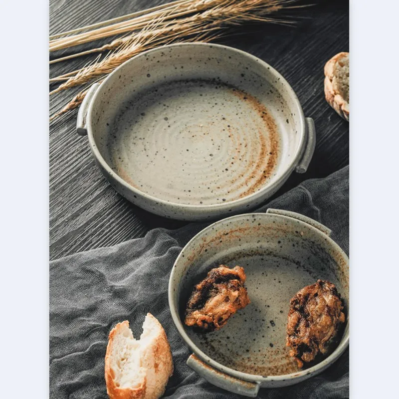 Керамические тарелки в японском стиле тарелка с двумя ушками для еды