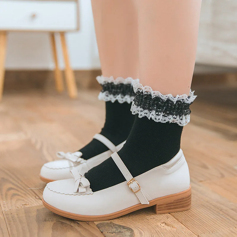 

[EIOISAPRA]New Autumn/Winter Silk Lace Women Socks Casual Small Fresh Sokken College Style Lovely Silk Vintage Sox