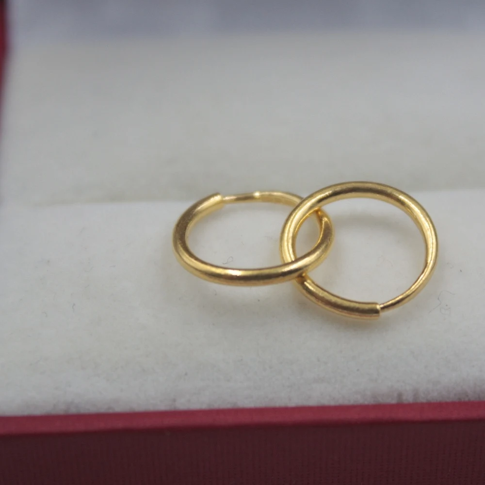 Настоящие серьги-кольца из желтого золота 24 k, гладкие серьги-кольца 10 мм