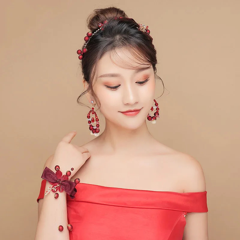 Винтажный бордовый тканевый цветок повязка на голову аксессуары для волос