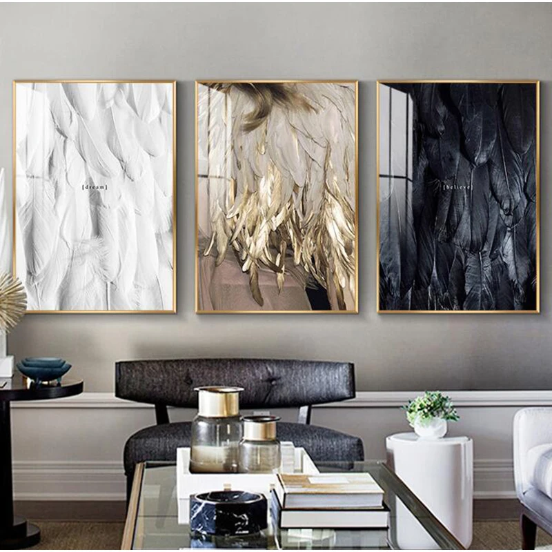 Скандинавском стиле пером белой картина на черном холсте печати плакатов
