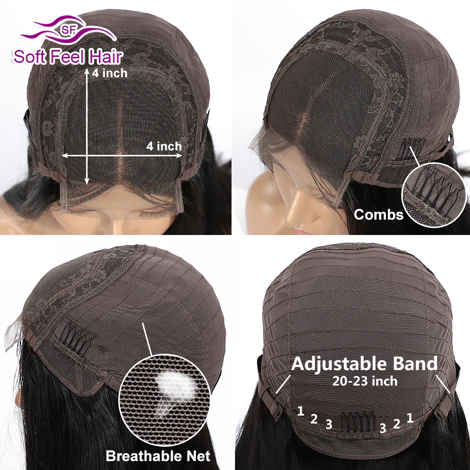 Soft Feel Hair 4x4 Closure Wig Ombre Human Hair Wigs For Black Women Lace Closure Wig Remy Brazilian Straight Wig Middle Ratio