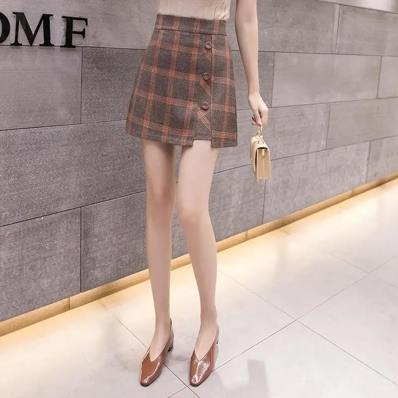 2020 клетчатая юбка на пуговицах женское асимметричное платье А-силуэта женские