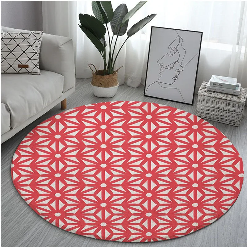 Круглый ковер с геометрическим рисунком нескользящий линия ромба компьютерное