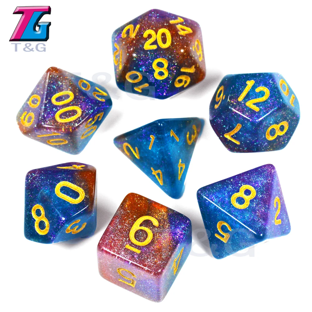 T & G новый красочный Вселенной Galaxy игральная кость 7 шт./компл. D4 D20 с DND RPG подарок