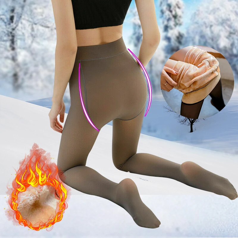 

Winter Legs Fake Translucent stockings Warm Fleece Pantyhose Thicken High elasticity Slim Stretchy Outdoor tights mujer WOMEN