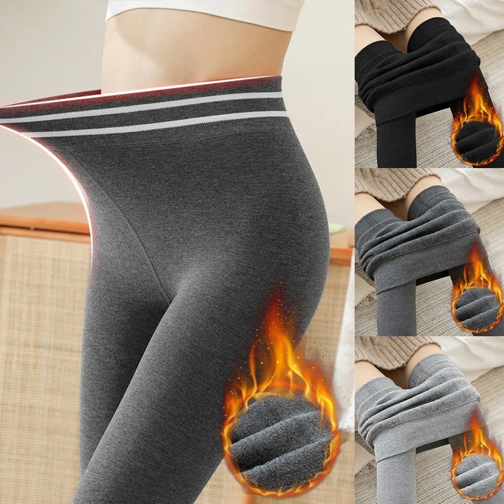 

2022 Winter Velvet Leggings Body Slimming Cold-resistant Woman Striped Waist Legging Stretchy Comfortable Warm Fleece Pants