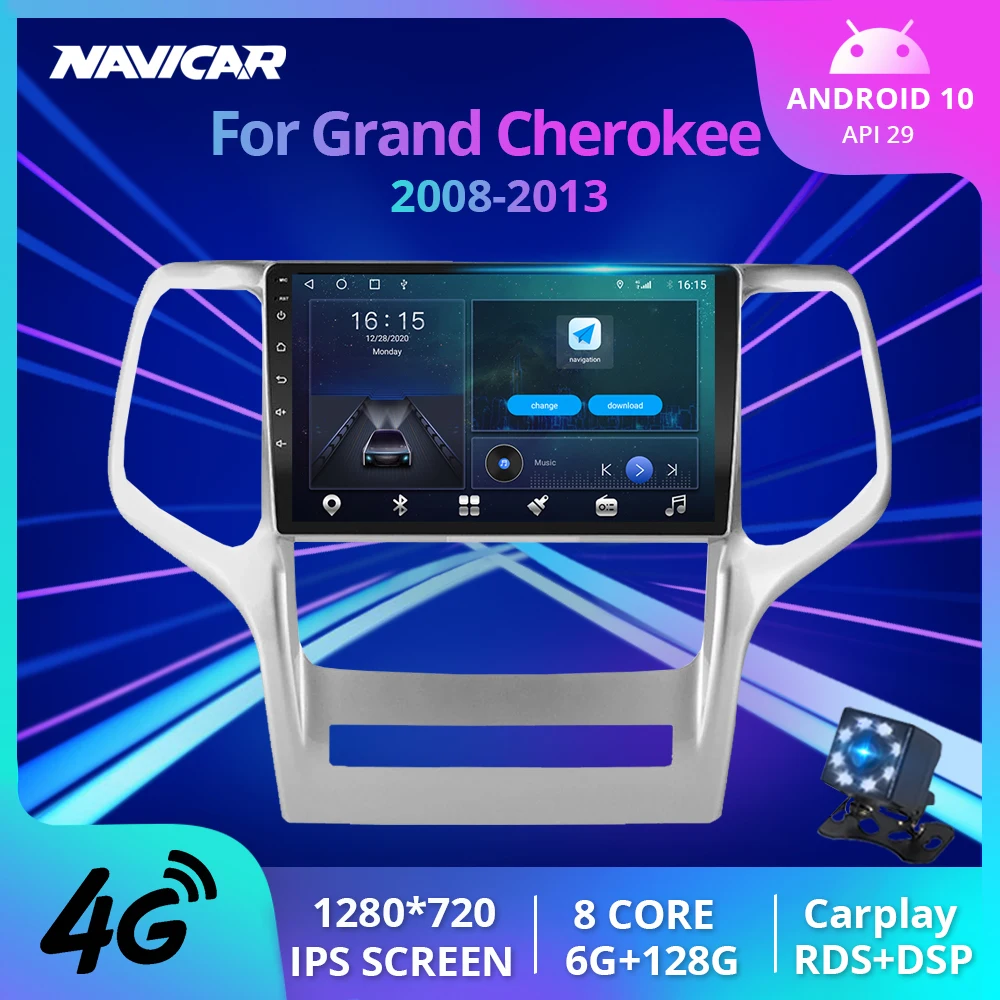 NAVICAR 2Din Android10.0 автомобиль радио для Jeep Grand Cherokee WK2 2008 2013 стереофонический