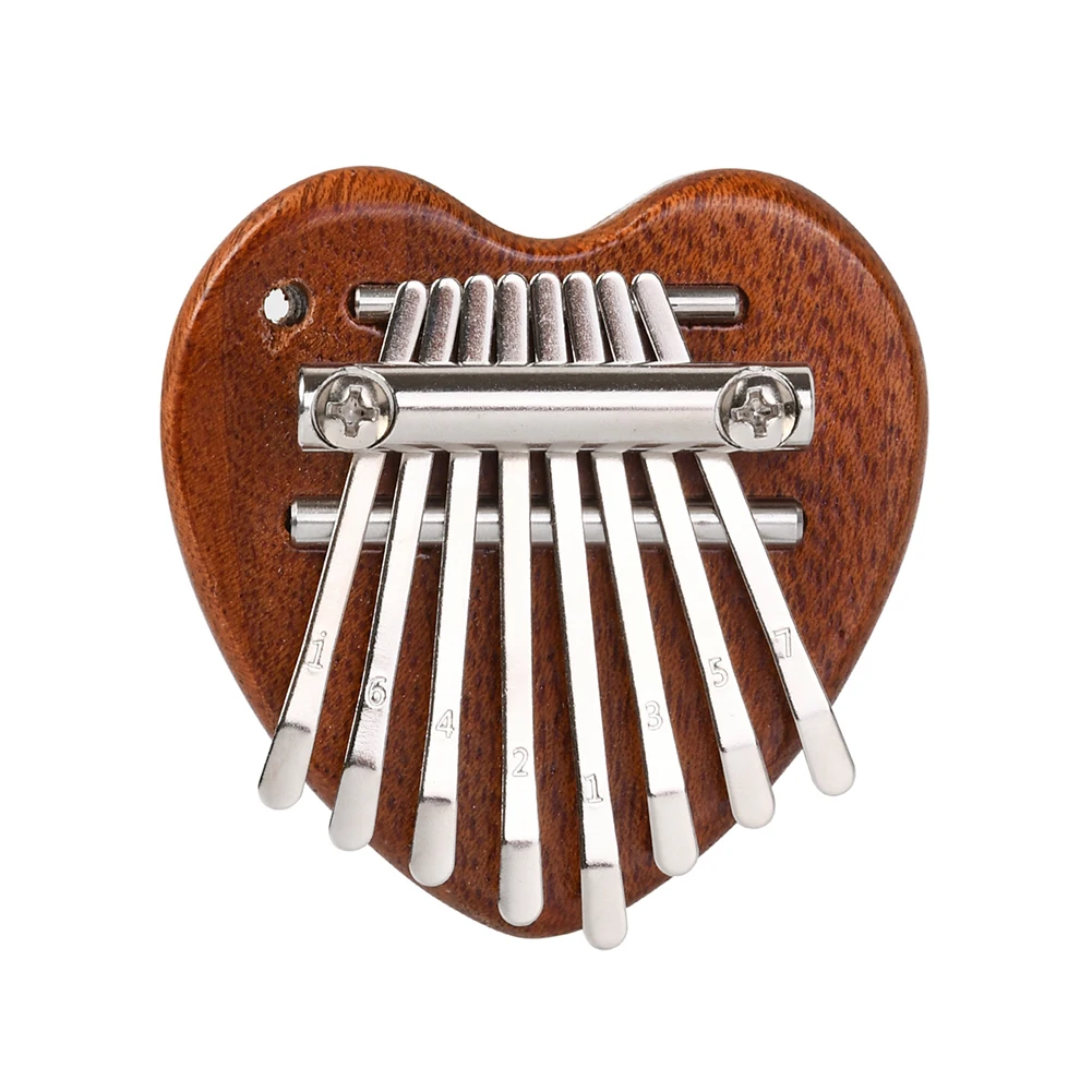 

Mini Heart-Shaped 8-Key Mahogany Plate Kalimba with Lanyard Thumb Piano Finger Practice Musical Instrument for Children Adults
