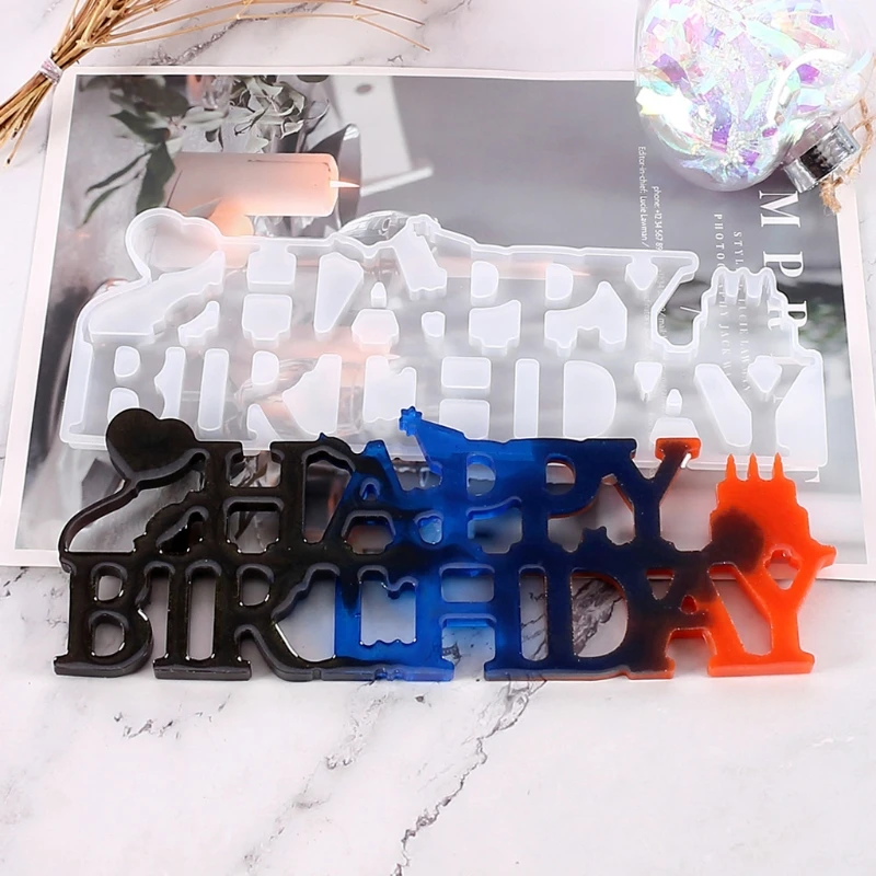 

DIY Happy Birthday Happy New Year Resin Casting Mold 2021 Good Wishes New Year Letters Silicone Mold Art Craft Tools